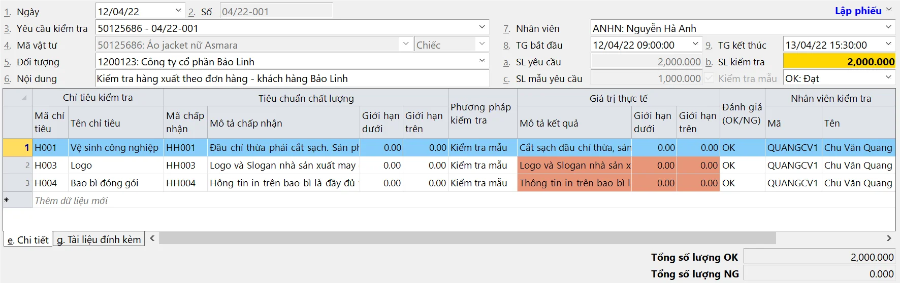 Phiếu Kiểm tra chất lượng đầu ra Phiếu Kiểm tra chất lượng đầu ra